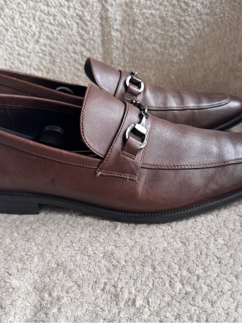 Aston Grey Mens Brown Leather Horsebit Loafers Slip On Dress Shoes Moc Toe - Picture 4 of 7